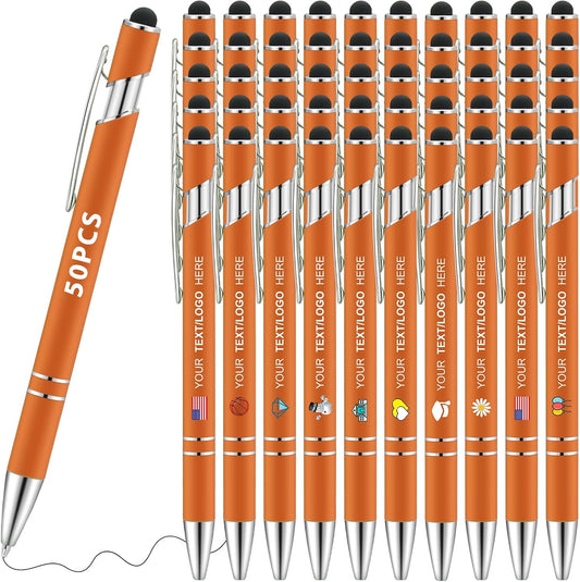 Personalized Pens 50pcs with Stylus Custom Ballpoint Pens in Bulk Engraved with Logo Text Personalized Bulk Black Ink for Office College Business