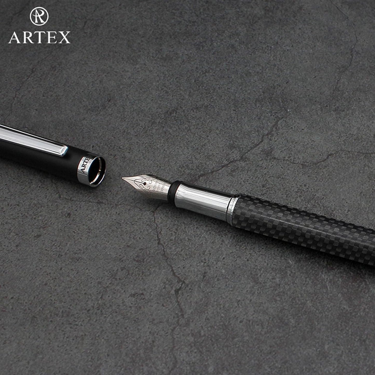Stylish Fountain Pen : Luxury, Elegant, Germany F Fine Nib, Gift for Men & Women, Professional, Executive, Metal, Gift Box. –Free Engraving (BlackSilver (Carbon)), AT-F4CARBON-1, 14cmx1.2cm