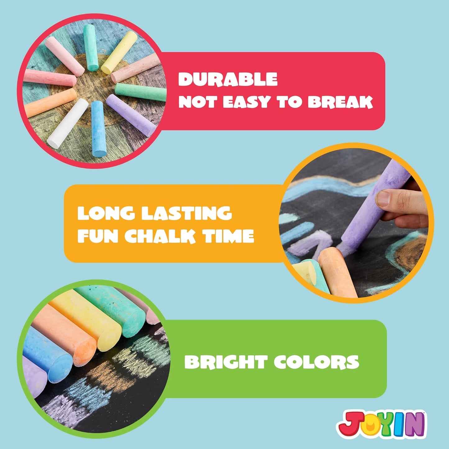 JOYIN 180 PCS Washable Sidewalk Chalks Set in 20 Colors Non-Toxic Jumbo Chalk for Outdoor Art Play, Painting on Chalkboard, Blackboard and Playground