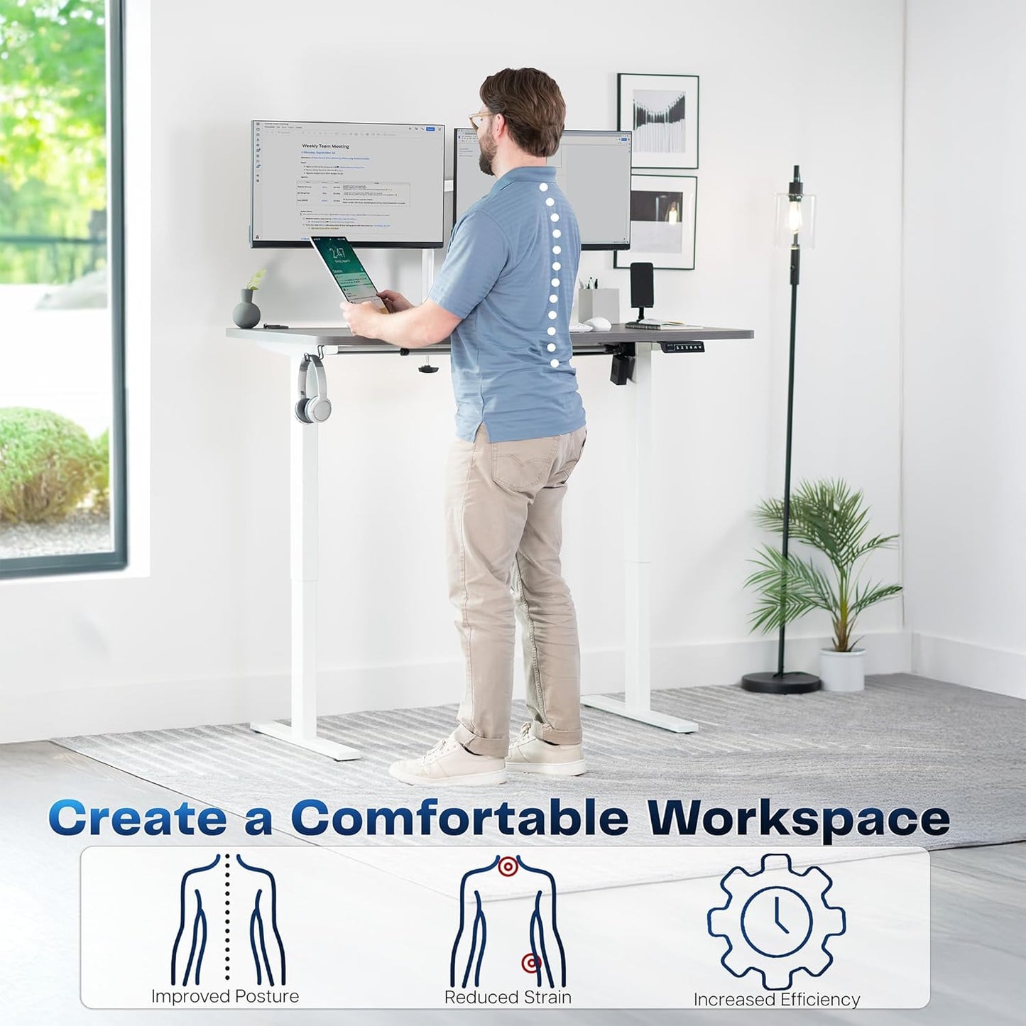 VIVO Electric 55 x 28 in Standing Desk, Memory Height Adjustment, 1B Series, One-Piece Dark Gray Top, White Frame, DESK-KIT-1W55G