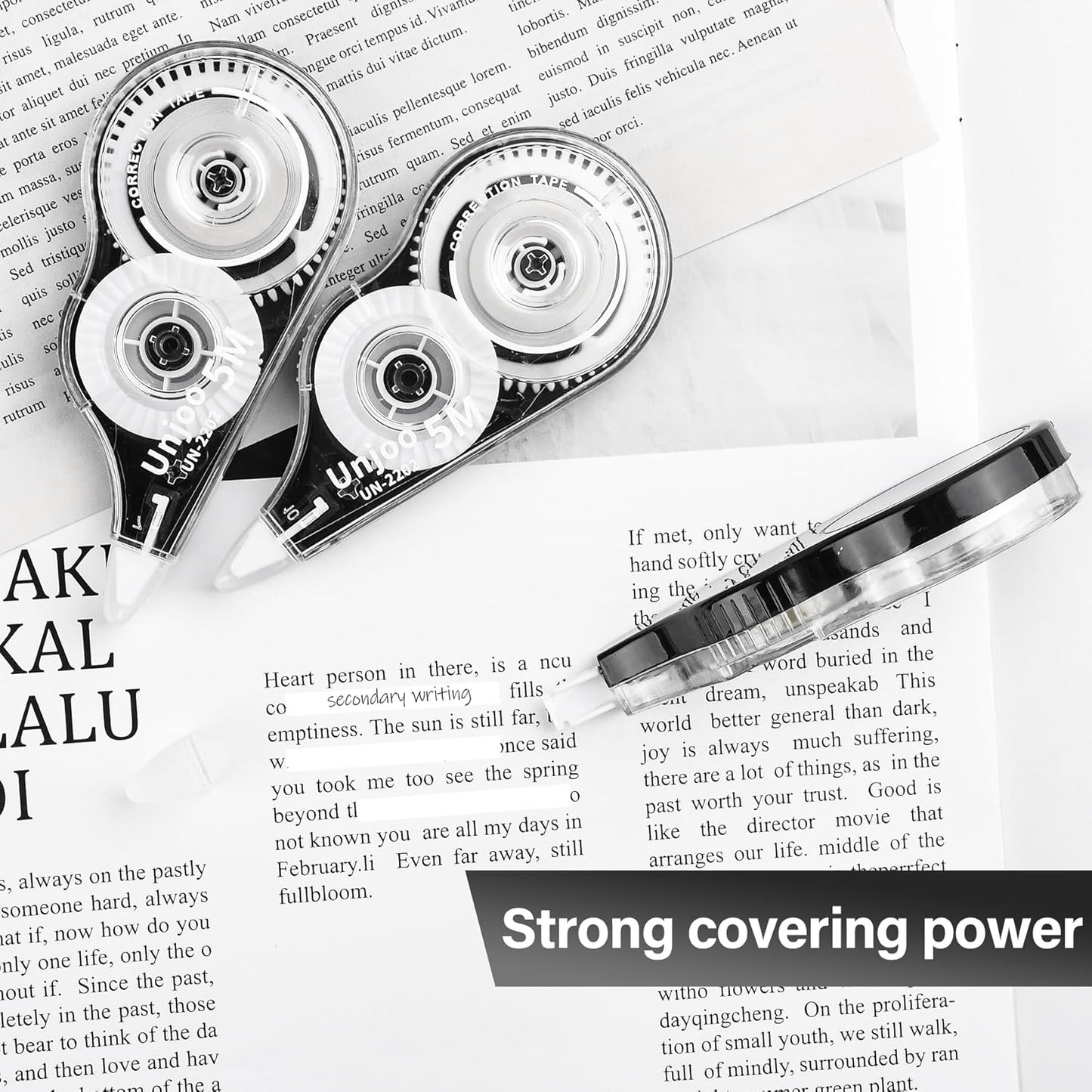 White Correction Tape Dispenser, Fast Clean and Easy to Use Tear-Resistant Tape, For school Supplies, Office (12pack, 5M/196" x 0.2", White)