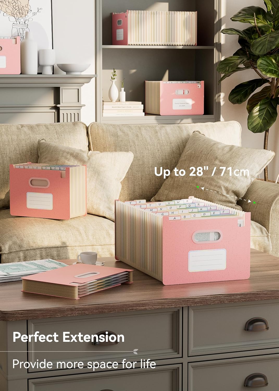 Accordion File Organizer, 26 Pockets Wheat Straw Expanding File Folders, Upright&Open Top, A-Z Bill Receipt Organizer, 100% BPA Free, Return to Nature, Healthy Living, Letter/A4 Size-Strawberry Pink