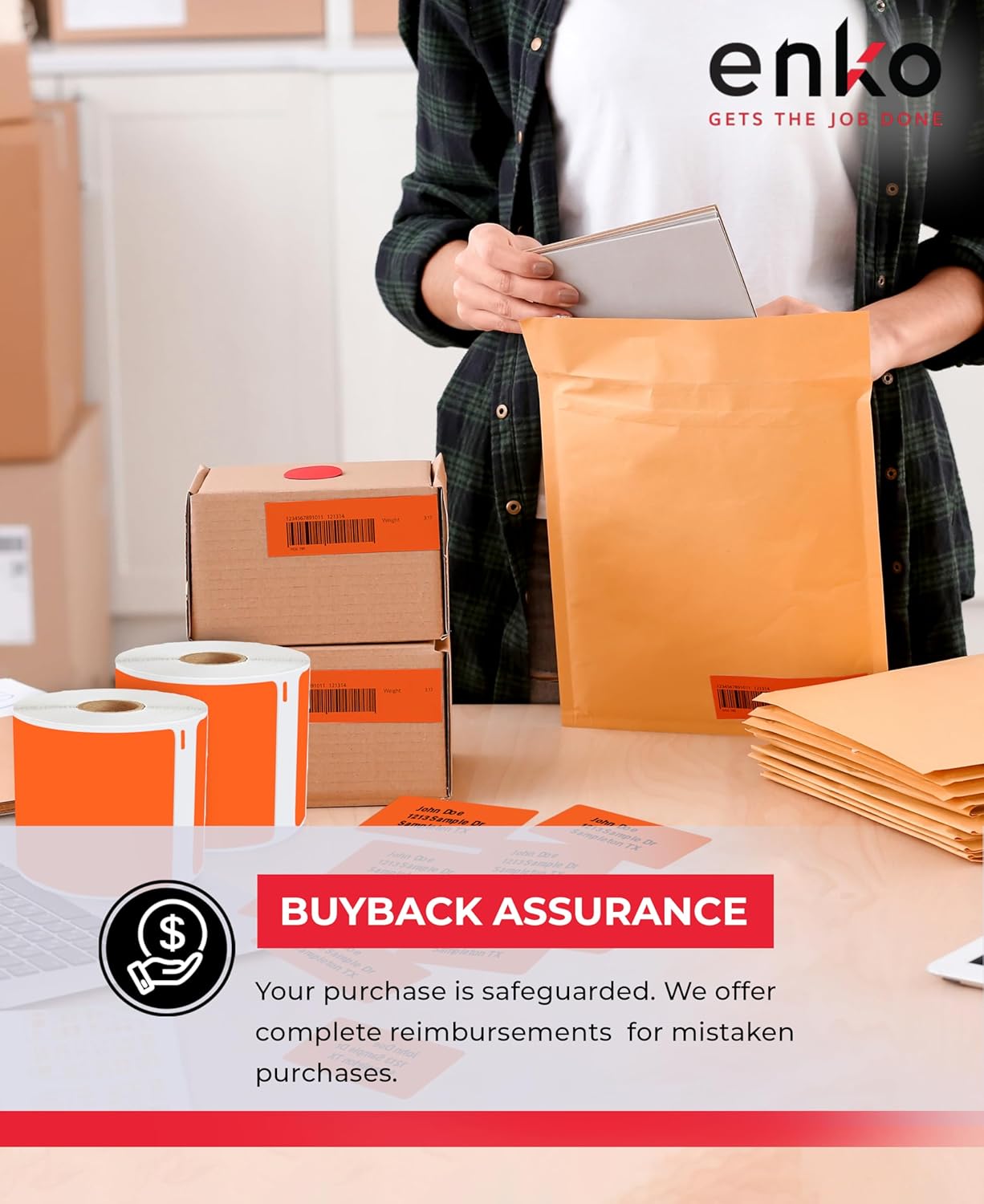 enKo [6 Rolls, 1800 Direct Thermal Labels] Orange Colored Compatible for Dymo 30256 Label (2-5/16 x 4") Use with Dymo, Rollo Thermal Printer as Shipping & Mailing Labels