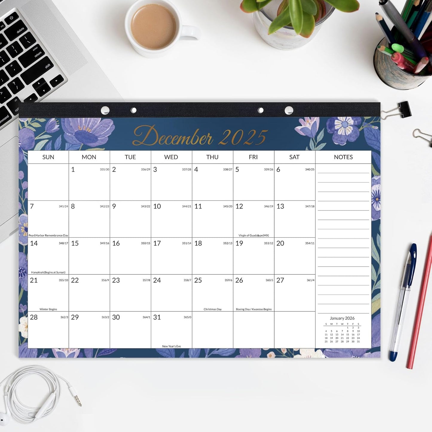 SUNEE Desk Calendar 2025-2026 - 18 Month Calendar Oct 2025 - Mar 2027, 17" x 12" Desktop Calendar with Notes, for Planning, Organizing in Family, School or Office - Colorful Floral 2026 Calendar