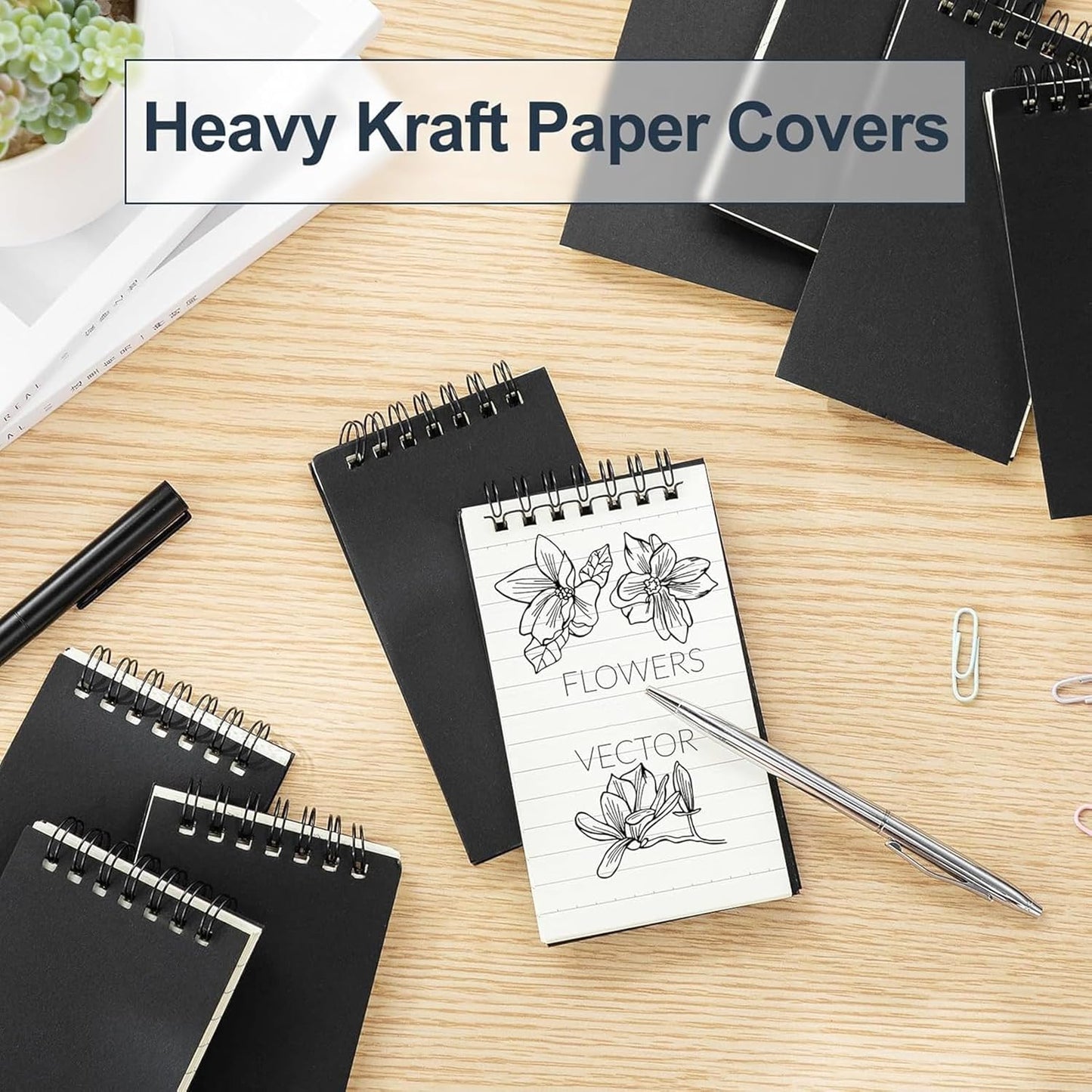 Tenceur 2 Pcs Pocket Notebook Bulk Small 3x5 Inch Spiral Notepads Mini Top Bound Notebook with Lined 120 Pages Ruled Memo Pads for Office College Nurse Essentials Back to School Gift (Black)