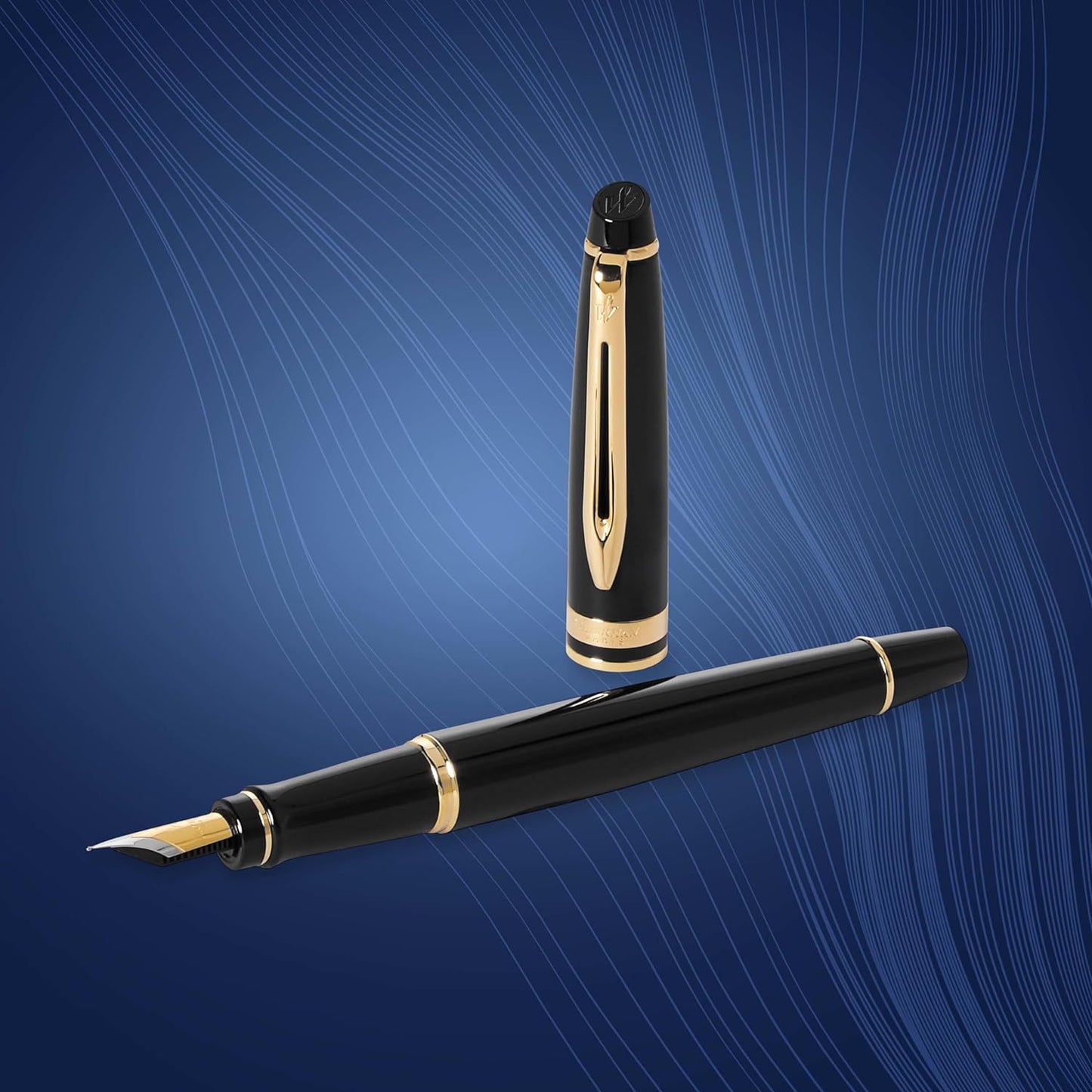 Waterman Expert Fountain Pen, Gloss Black with 23k Gold Trim, Medium Nib, Luxury Pen in Gift Box, Fountain Pen for Writing