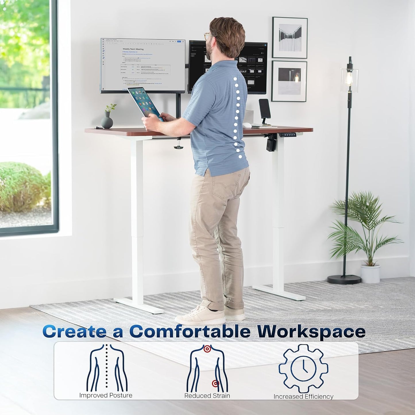 VIVO Electric 55 x 28 in Standing Desk, Memory Height Adjustment, 1B Series, One-Piece Dark Walnut Top, Black Frame, DESK-KIT-1B55D