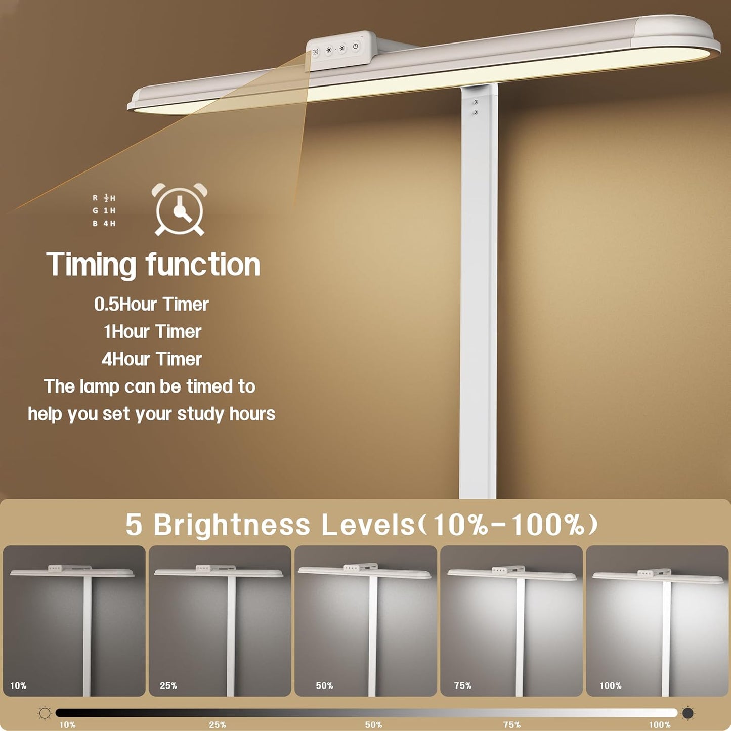 LED Desk Lamp for Home Office, Double Head Desk Lamp,24W Dimmable Desk Light 5 Color 5 Brightness Levels Office Lamp, Adjustable Gooseneck Office Light Eye Protection (White-Large Desk lamp)