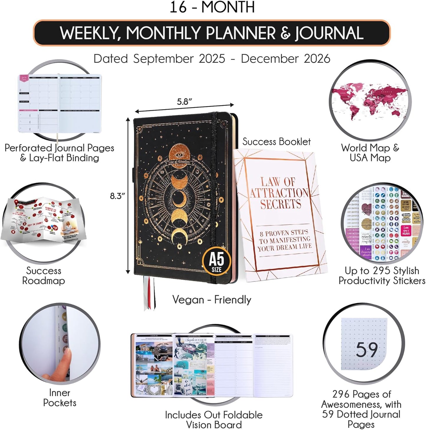 2025-2026 Planner Weekly and Monthly | 16-Month Life Planner to Increase Focus & Productivity | Reduce Overwhelm & Achieve Your Biggest Goals | Include Gift Box & Stickers | Sep 2025-Dec 2026