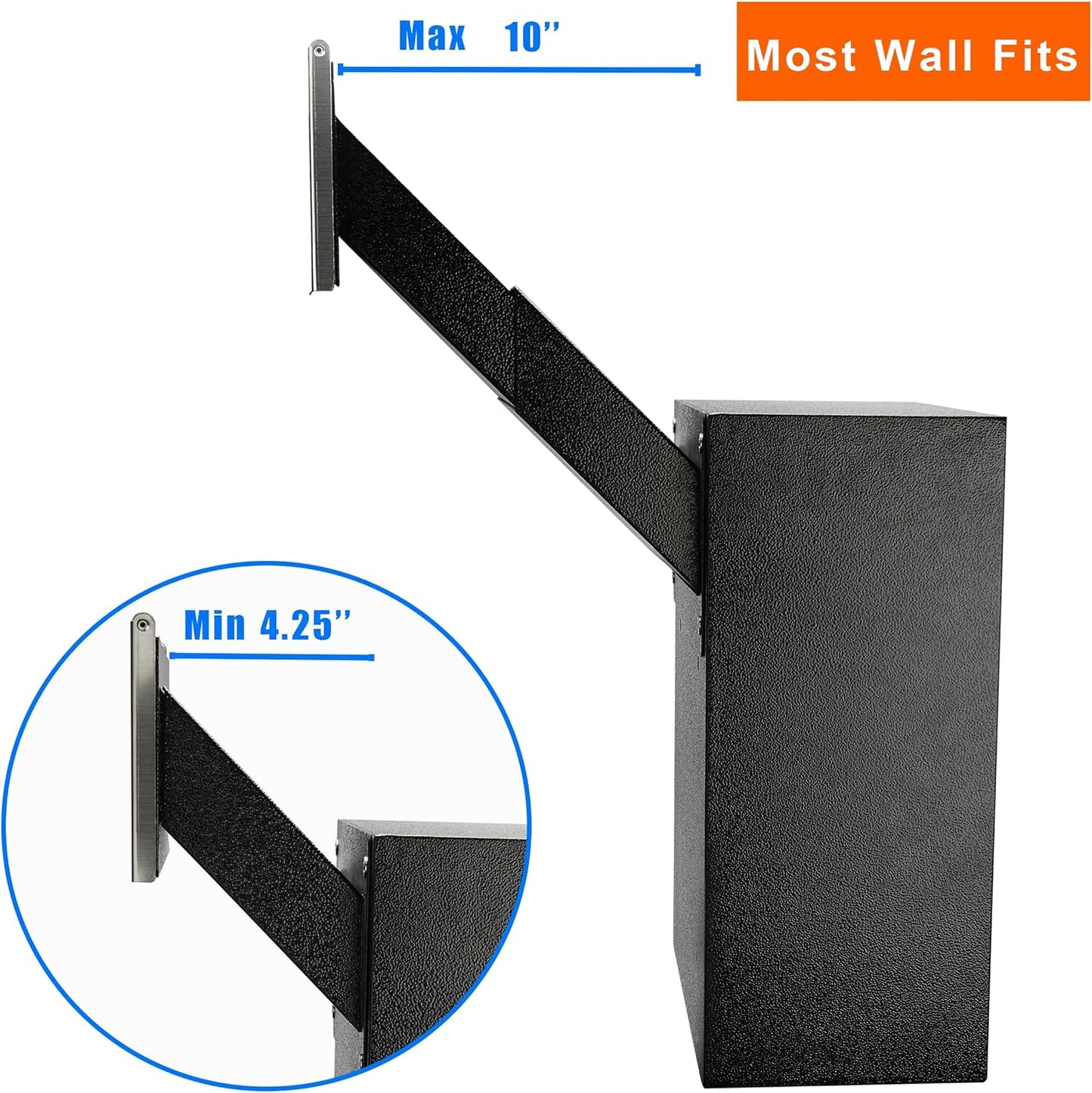 Through-The-Wall Drop Box with Rainproof Cover | Heavy Duty Through Wall Mailbox with 10-Inch Adjustable Chute | Rainproof Locking Drop Safe for Mail, Rent, Checks, Cash, and Keys, Black