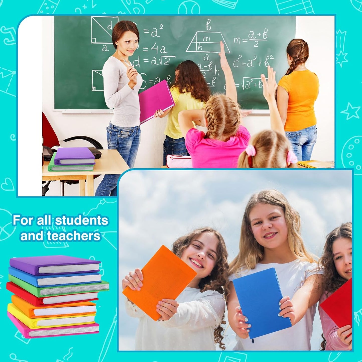 Sherr 48 Pcs Stretchable Jumbo Book Sleeve Covers 14.5 x 9 Inch Stretchable Book Cover Fabric Protector Reusable Textbook Cloth for Classroom Most Hardcover About 9 x 12 Inch (Vibrant Color)