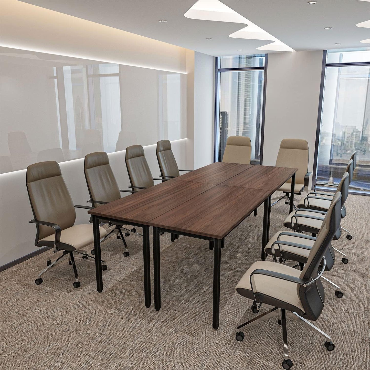 Bonzy Home Conference Tables 9ft Office Computer Desk for Meeting Room Study Writing Printer Podcast Table Save Space Design for 10 People Rustic Vintage Walnut 4PCS 110.2"x47.2"x29.5"