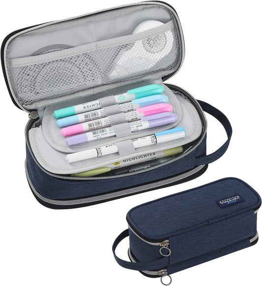 Pencil Case Large Zipper Pencil Pouch for Girls Kids Teens Adults Aesthetic Pencil Bag Stationery Organizer Pencil Case with Handle for School Blue