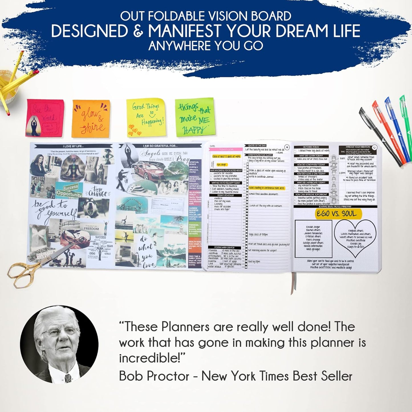 Adhd Daily Planner - A Self Care Personal Gratitude Journal to Increase Productivity and Success in Life & Work, Weekly & Monthly Undated Planner for Women and Men, Vision Board & Organizer + Stickers