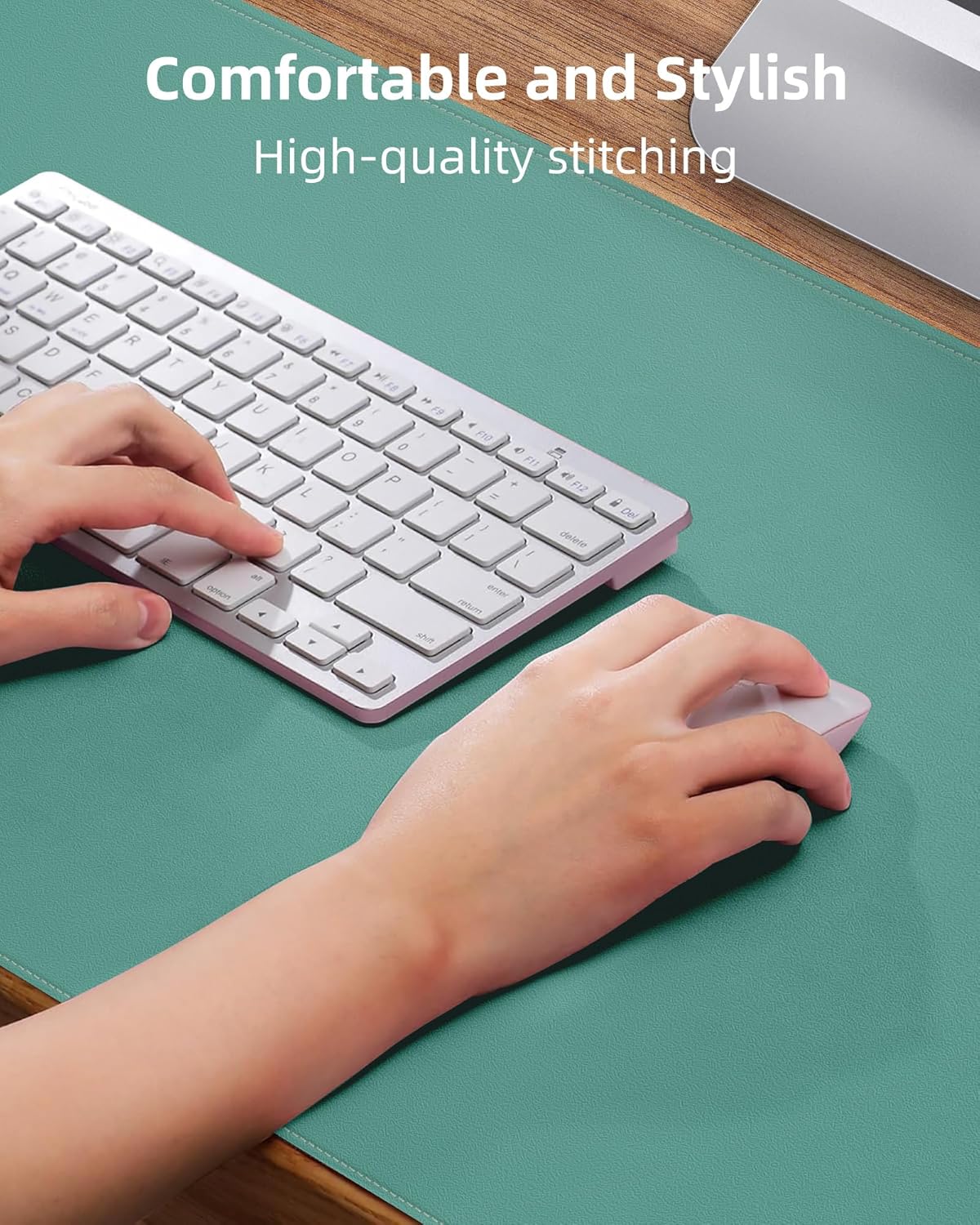 Leather Desk Pad Protector, Mouse Pad, Office Mat, Non-Slip PU Leather Blotter, Laptop Desk Pad, Waterproof Writing Pad for Office and Home (Light Green, 31.5" x 15.7")