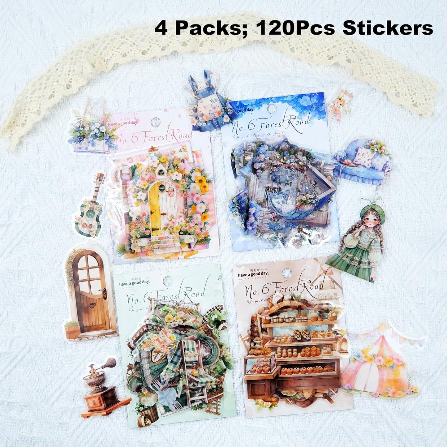 Daily Life PET Sticker Set, 120Pcs Cottagecore Stickers for Scrapbooking, Journaling, DIY Crafts and Planner Supplies