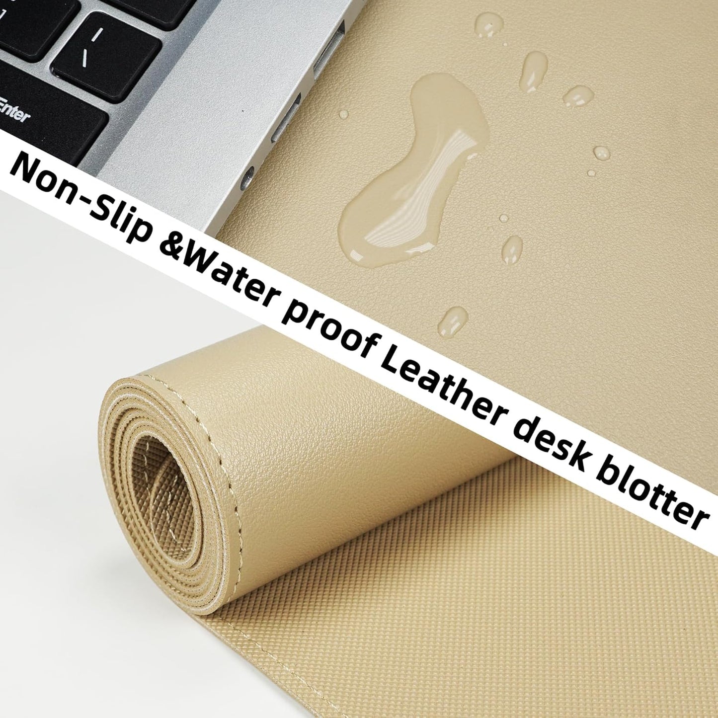 Non-Slip Desk Pad, Desk mat,Waterproof PU Leather Protector, Easy Clean Laptop Mat for Work/Home/Decor (Apricot, 31.5" x 12")