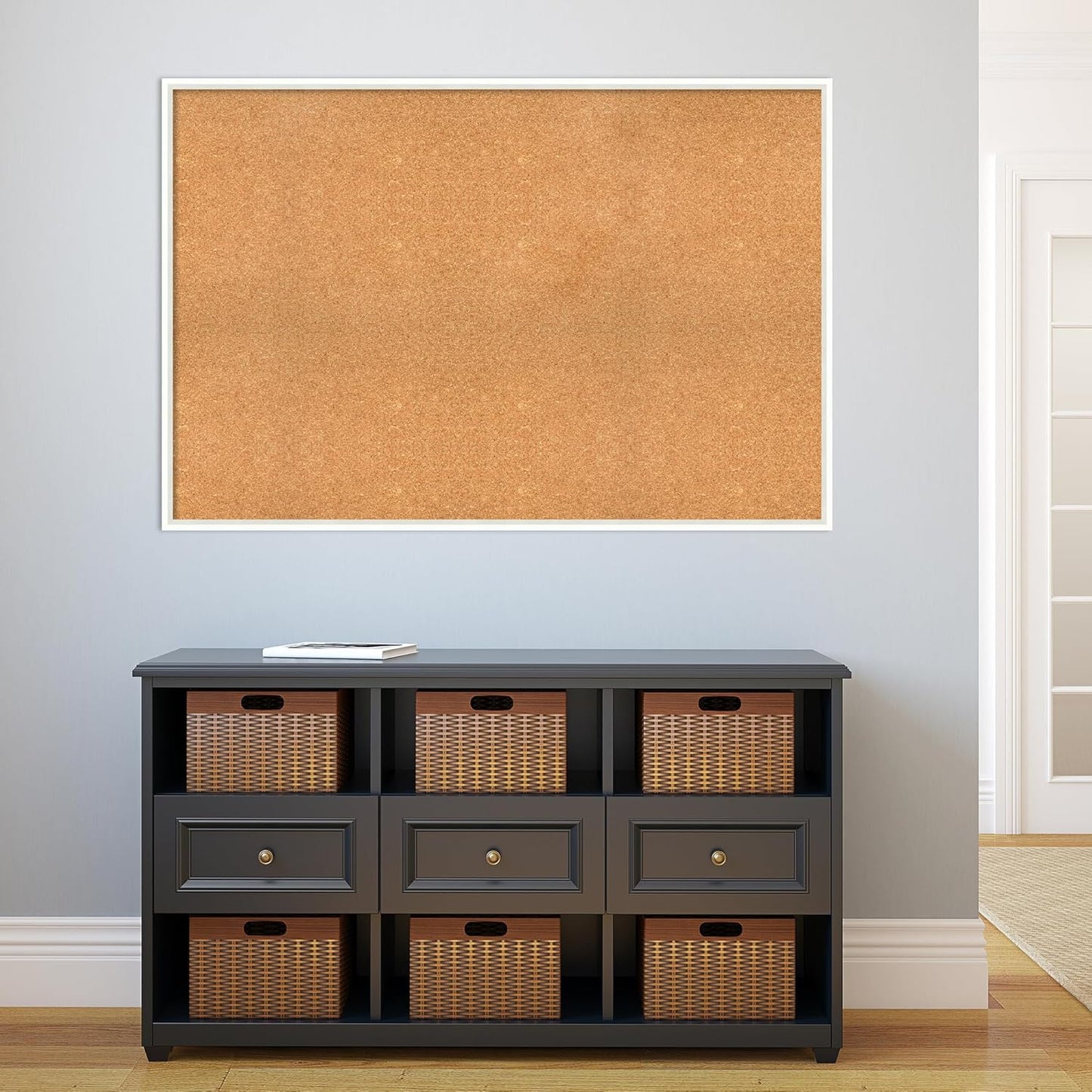 Amanti Art Natural Cork Board for Wall, 33x49 Vision Board with White Frame, Oversize Corkboard Office Decor for Home Organization, Modern Corkboard Pinboard to Display Items for Home Organization in