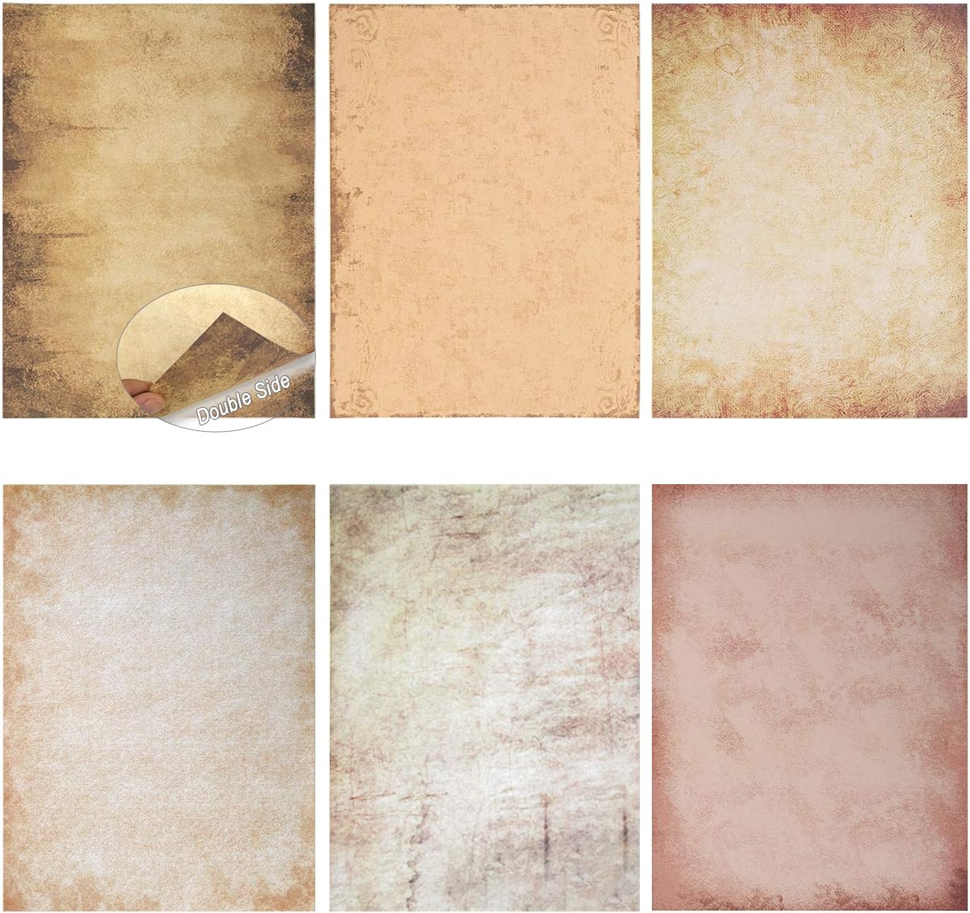60 Sheets 6 Style Antique Stationary Paper, 8.3 x 11.2 inch A4 Size 100gsm Kraft Double-side Printable Old Aged Vintage Letter Writing Stationery Set for Classic Letters, Poems, Lyrics, Notes