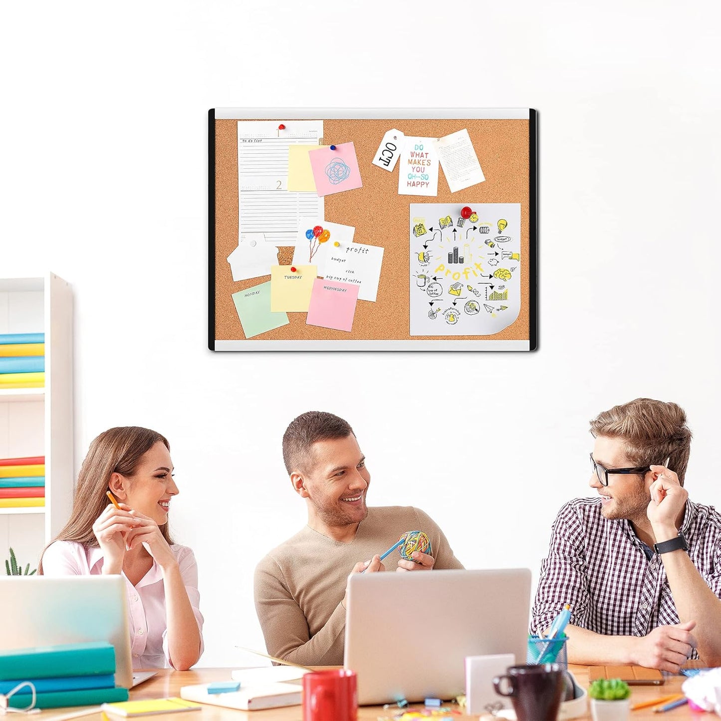 Amazon Basics Cork BulletinBoard, 23" x 17", Pin Board for Office & Home with Aluminum/Plastic Frame, 1 Pack