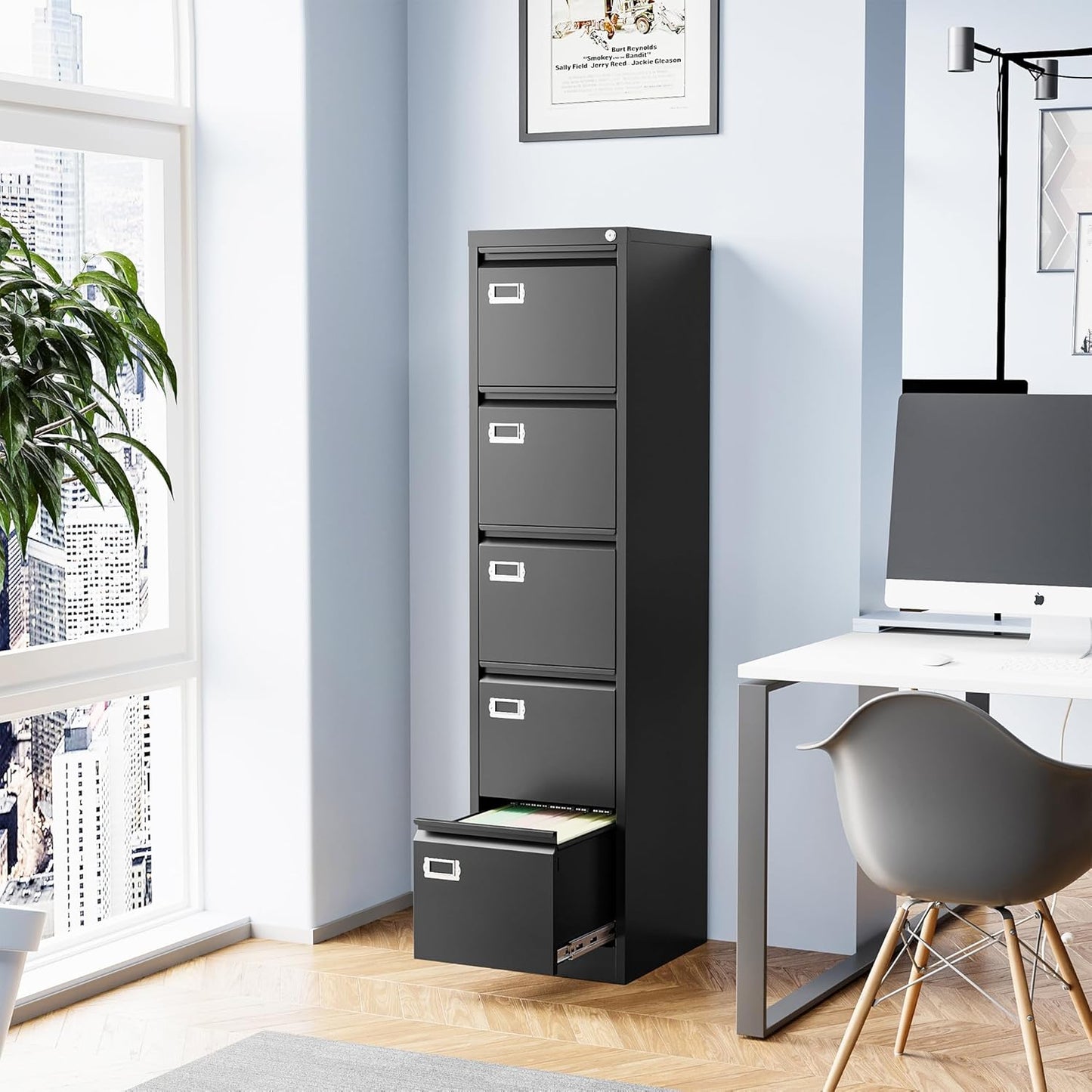 5 Drawer File Cabinet, Filing Cabinets for Home Office, Vertical File Cabinet with Lock, 61.6" H Locking File Cabinet for A4 Legal/Letter, Assembly Required (Black)