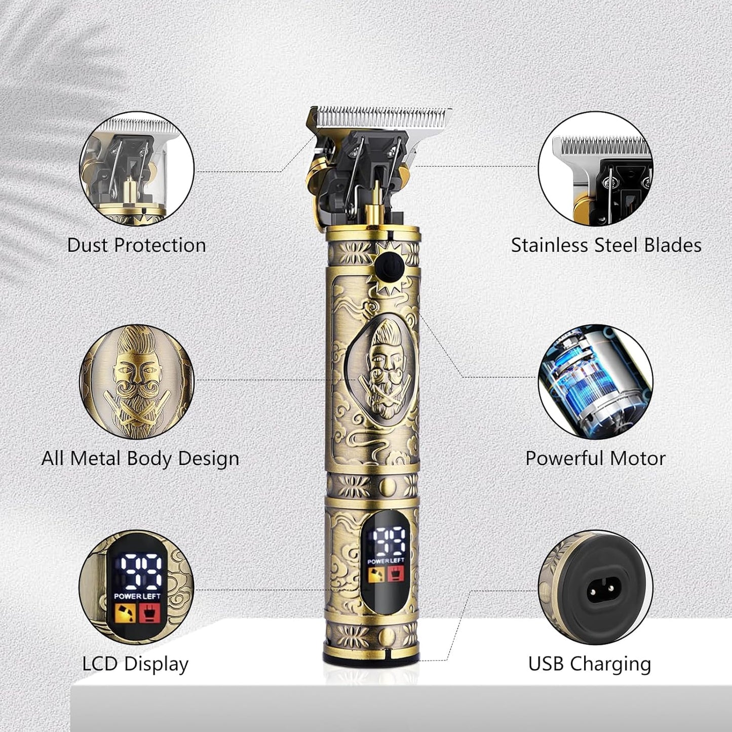 Soonsell Professional Hair Clippers for Men Cordless， Mens Clippers and Grooming Set，Electric Shavers, Clippers and T-Blade Trimmers Set，Hair Cutting Kit LCD Display（Bronze