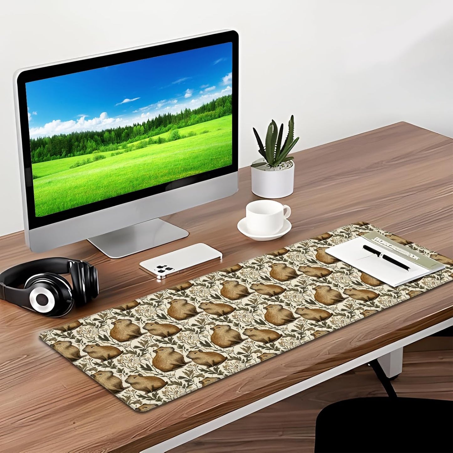 Capybara Gaming Mouse Pad, Desk Mat, Non-Slip Rubber Base Cool Aesthetic MousePads for Computer Laptop Keyboard Office School Home Desktop Accessories Decor 31.5" x 11.8"