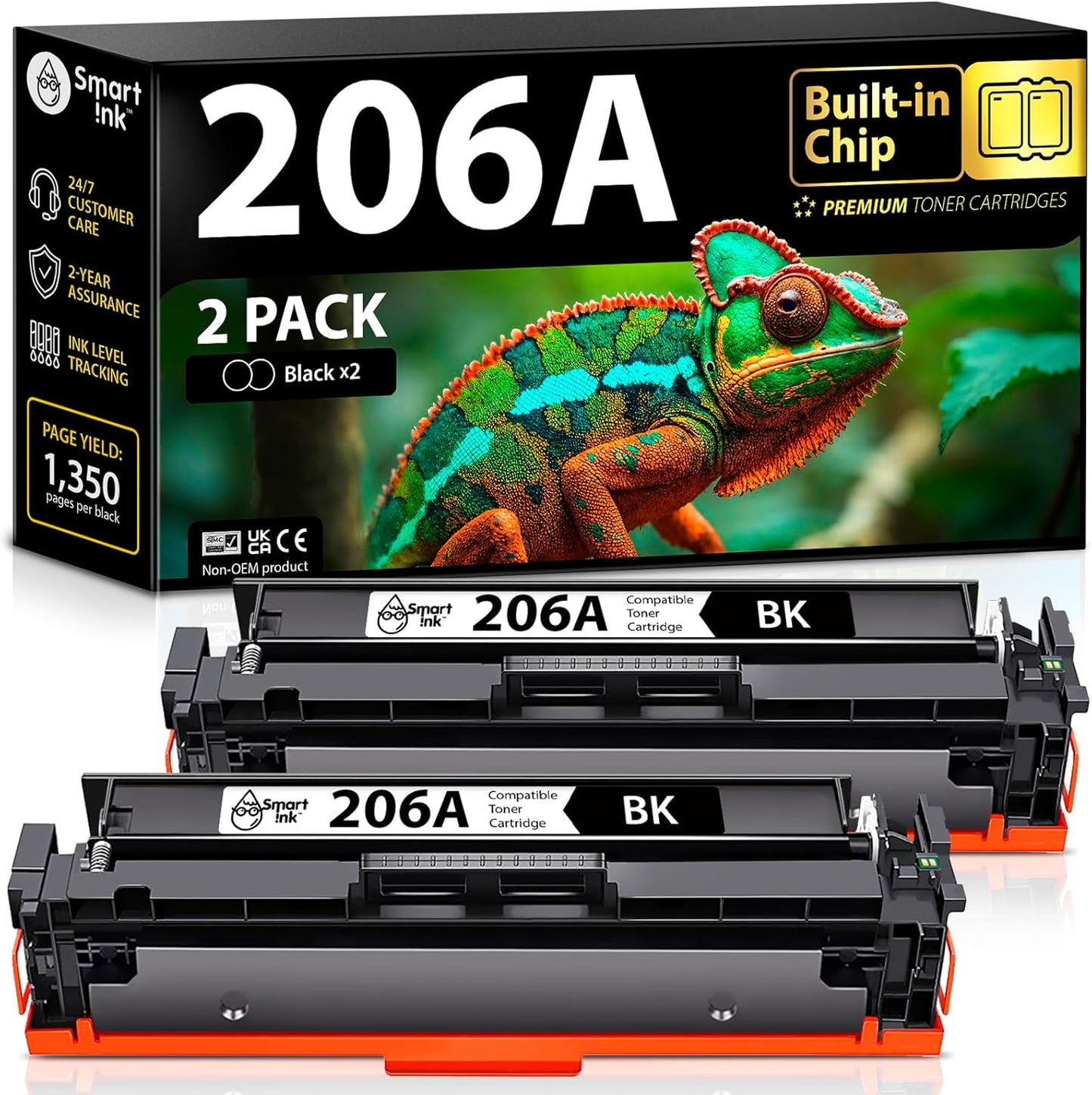 Smart Ink Compatible 206A Toner Cartridge Replacement for HP 206A Toner Cartridges (2 Black Combo Pack) 206X with Chip to use with Color Laserjet Pro MFP M283fdw M283cdw Laserjet Pro M255dw M255nw