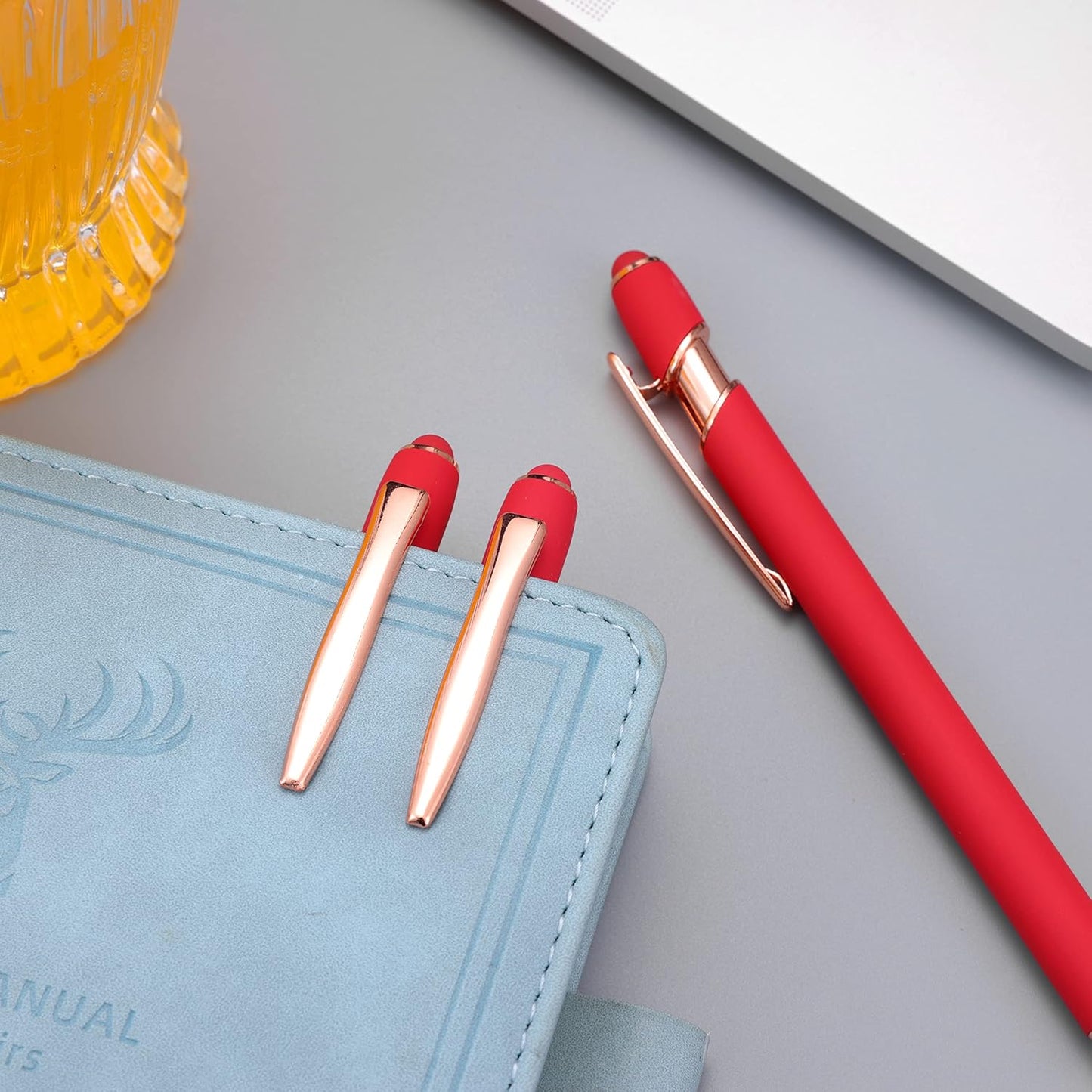 12 PCS 2 in 1 Stylus Ballpoint Pen with Stylus Tip, 1.0 mm Black Ink Metal Pen Stylus Pen for Touch Screens (All Red)