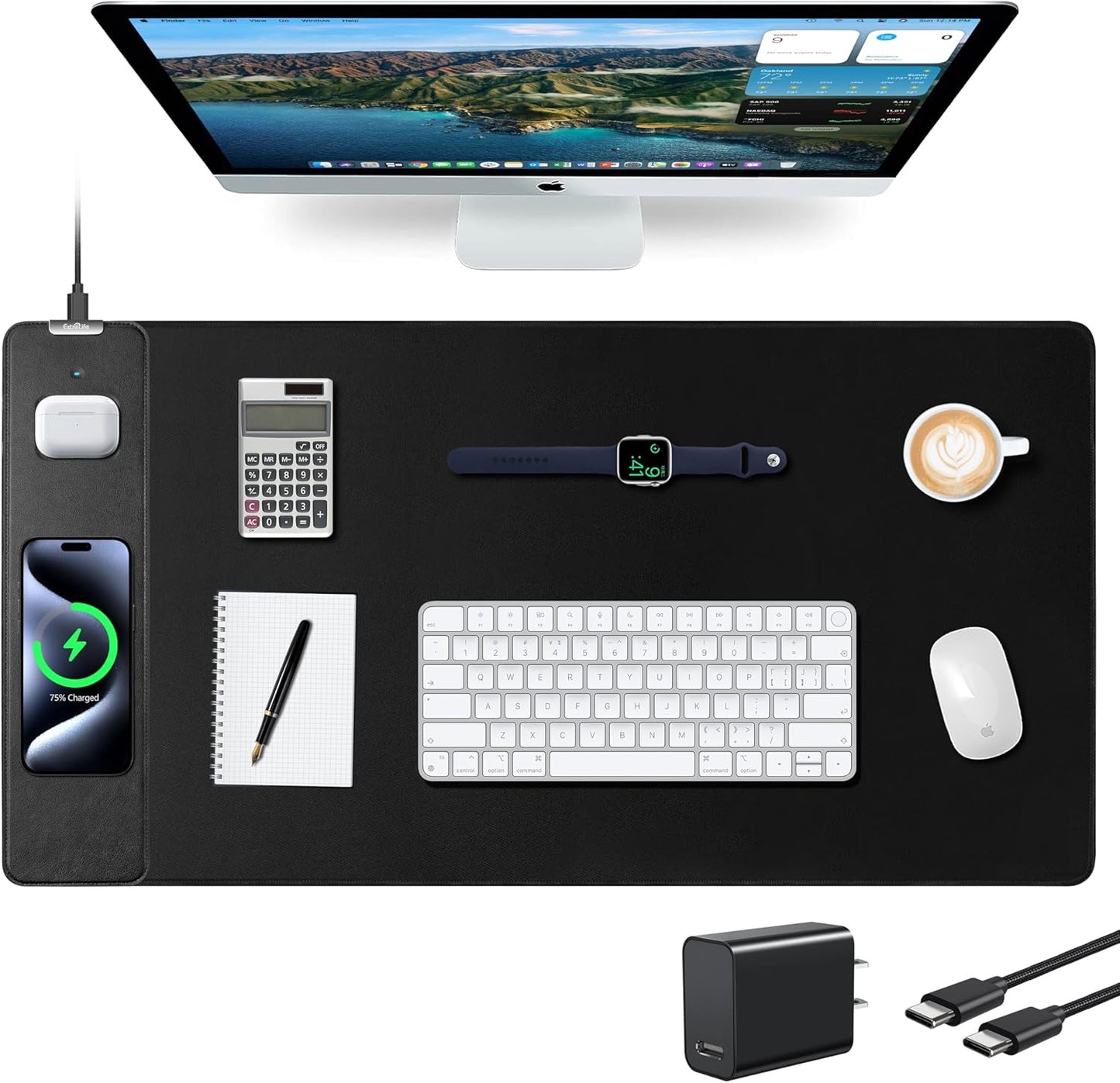 Mouse Pad with Wireless Charging, Gaming Mouse Pad with Ultra-Smooth Surface, Large XXL Desk Mat, Non-Slip, Waterproof Computer Keyboard Pad, 800x400x4MM, Included 20W PD Power Adapter