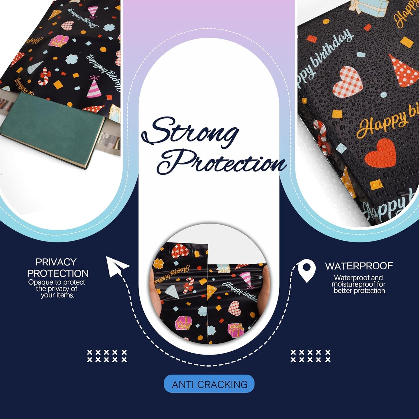 Happy Birthday Poly Mailer 6x9 Inch 100 Pcs, Waterproof Shipping Bags for Clothing, Tear-Resistant Mailier Bags, Strong Mailing Bags with Self-Seal