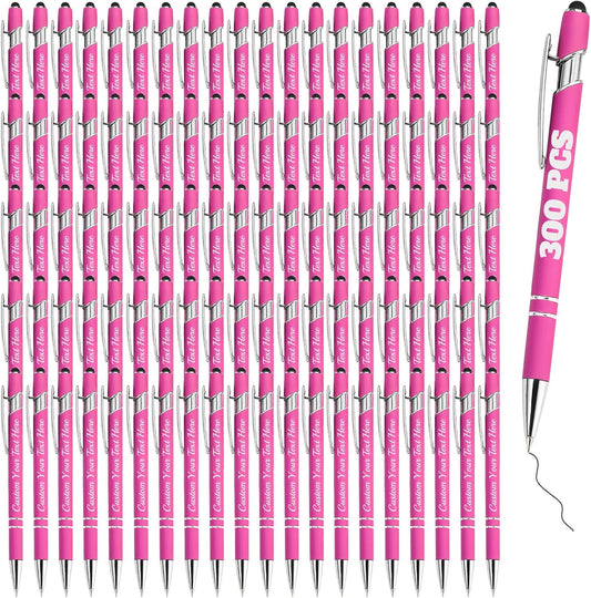 Personalized Pens Bulk 300 with Name Custom Engraving Ballpoint Pens with Stylus Tip Customized Smooth Writing Pens Personalized Gifts for Anniversary Birthday or Graduation(Pink,Black Ink)