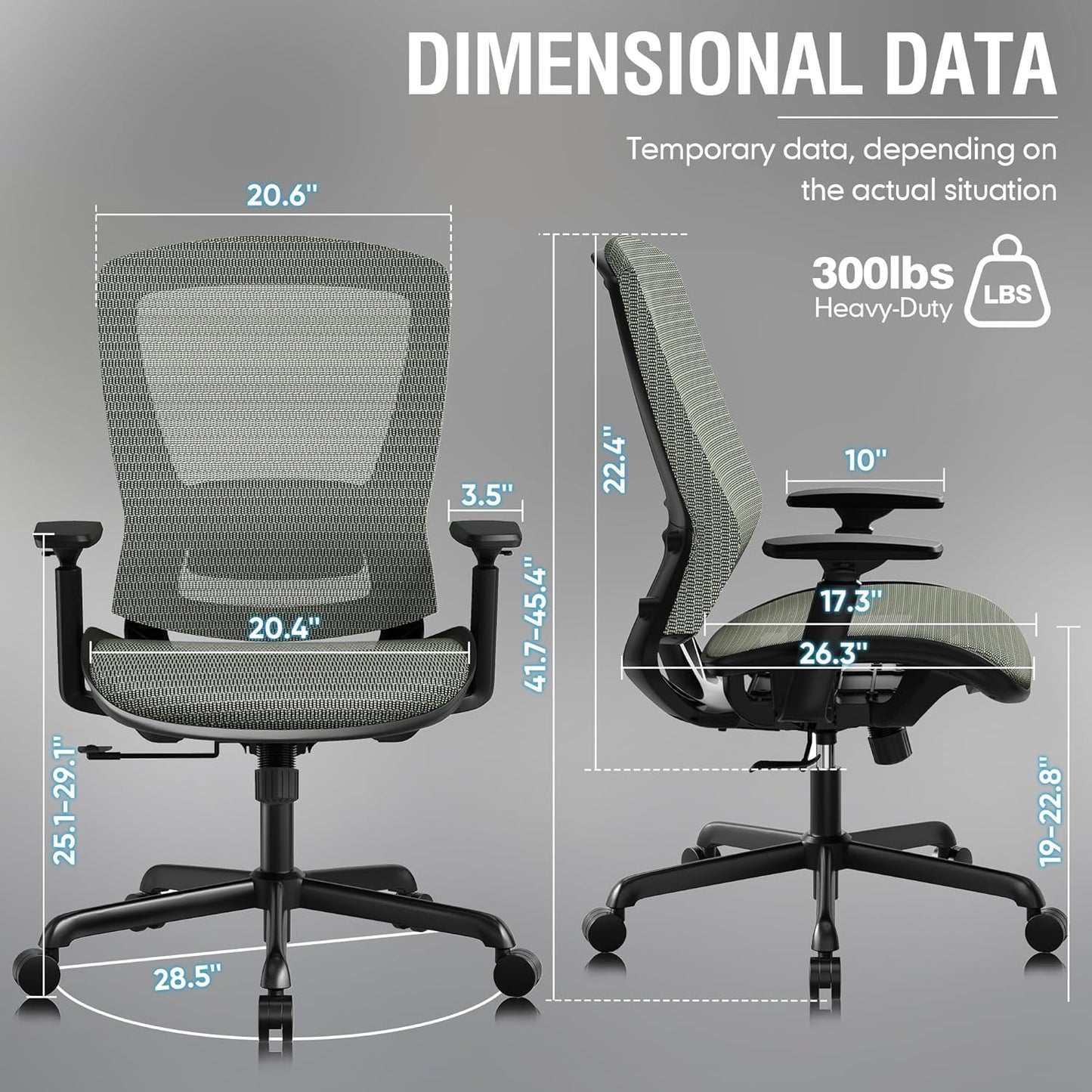 ELABEST T96 Mesh Office Chair,Ergonomic Computer Desk Chair,Sturdy Task Chair- Adjustable Lumbar Support & Armrests,Tilt Function,Comfort Wide Seat,Swivel Home Office Chair