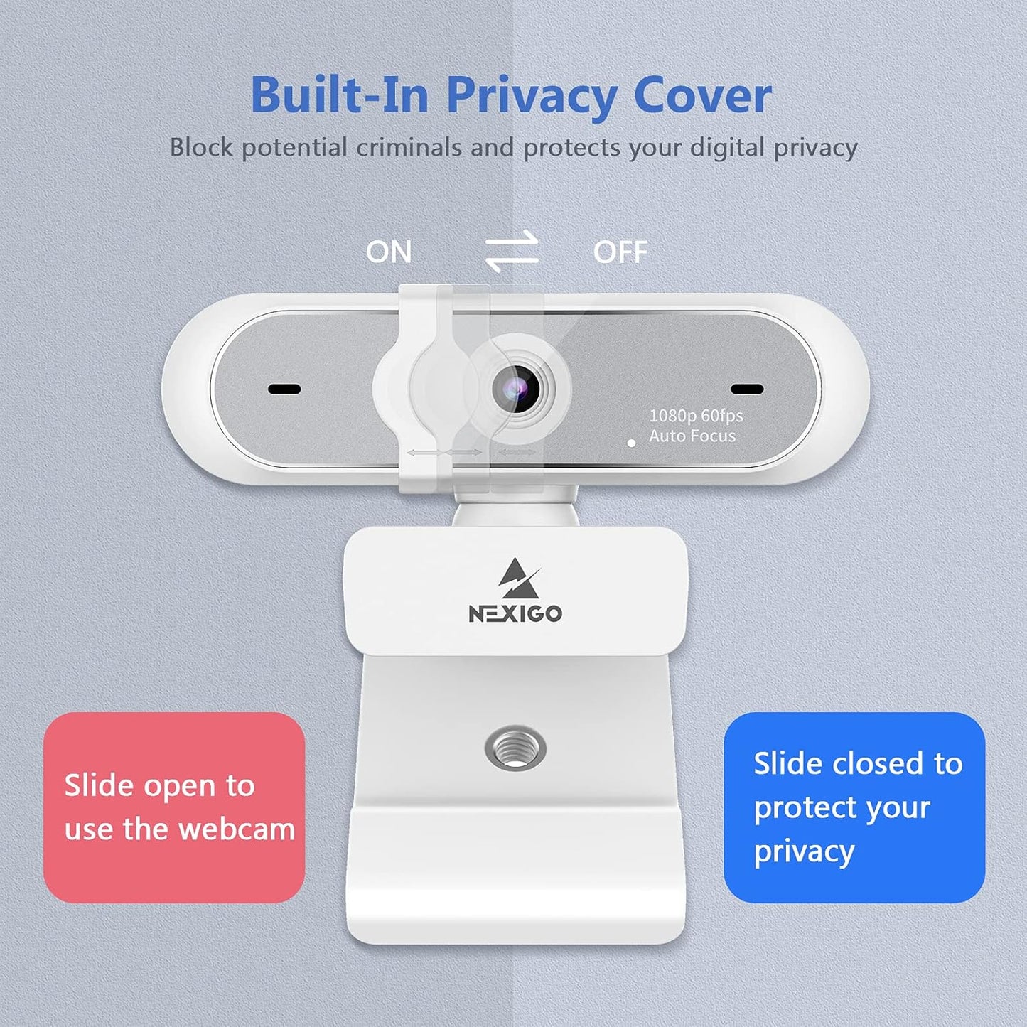 NexiGo N660P 1080P 60FPS Webcam with Software Control, Dual Microphone & Cover, Autofocus, HD USB Computer Web Camera, for OBS/Zoom/Skype/FaceTime/Teams/Twitch, White