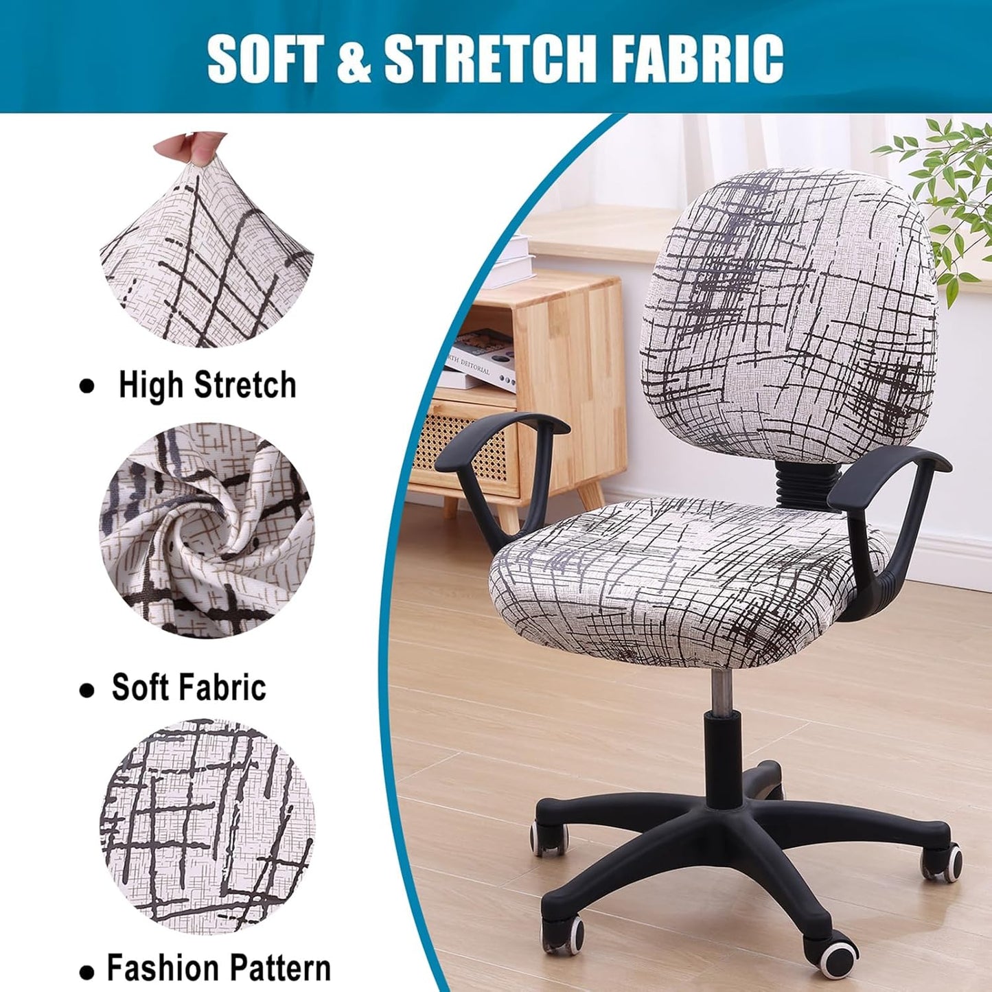 Smiry Stretch Printed Office Computer Chair Covers, Universal Washable Removable Desk Rotating Chair Slipcovers Protector, Seat + Backrest Cover - Brown and White