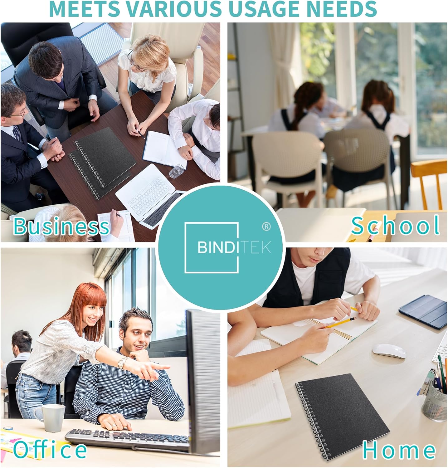 Binditek 50 Pack Plastic Spiral Binding Coils, 6mm(1/4"), 30 Sheet Capacity, 4:1 Pitch, Black, 48Loops, for Letter Size, for Students and Coworkers