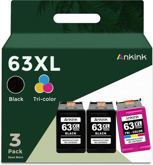 63XL Ink Cartridges Replacement for HP 63 XL (2 Black 1 Color Combo 3-Pack) Fit for HP63 3830 4650 4652 4655 5200 5252 5255 5258 4520 4512 1112 2132 3630 3632 3631 2130 4510 4654 Printers BK Tricolor