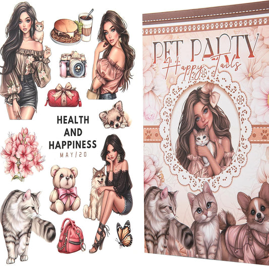 YagCu Scrapbook Sticker Book, Pets Dogs Cats Journaling Stickers, Animal Junk Journal Supplies, Pre-Cut Aesthetic Scrapbooking Stickers for Adults, Decorative Ephemera Bullet Planner DIY Arts Craft