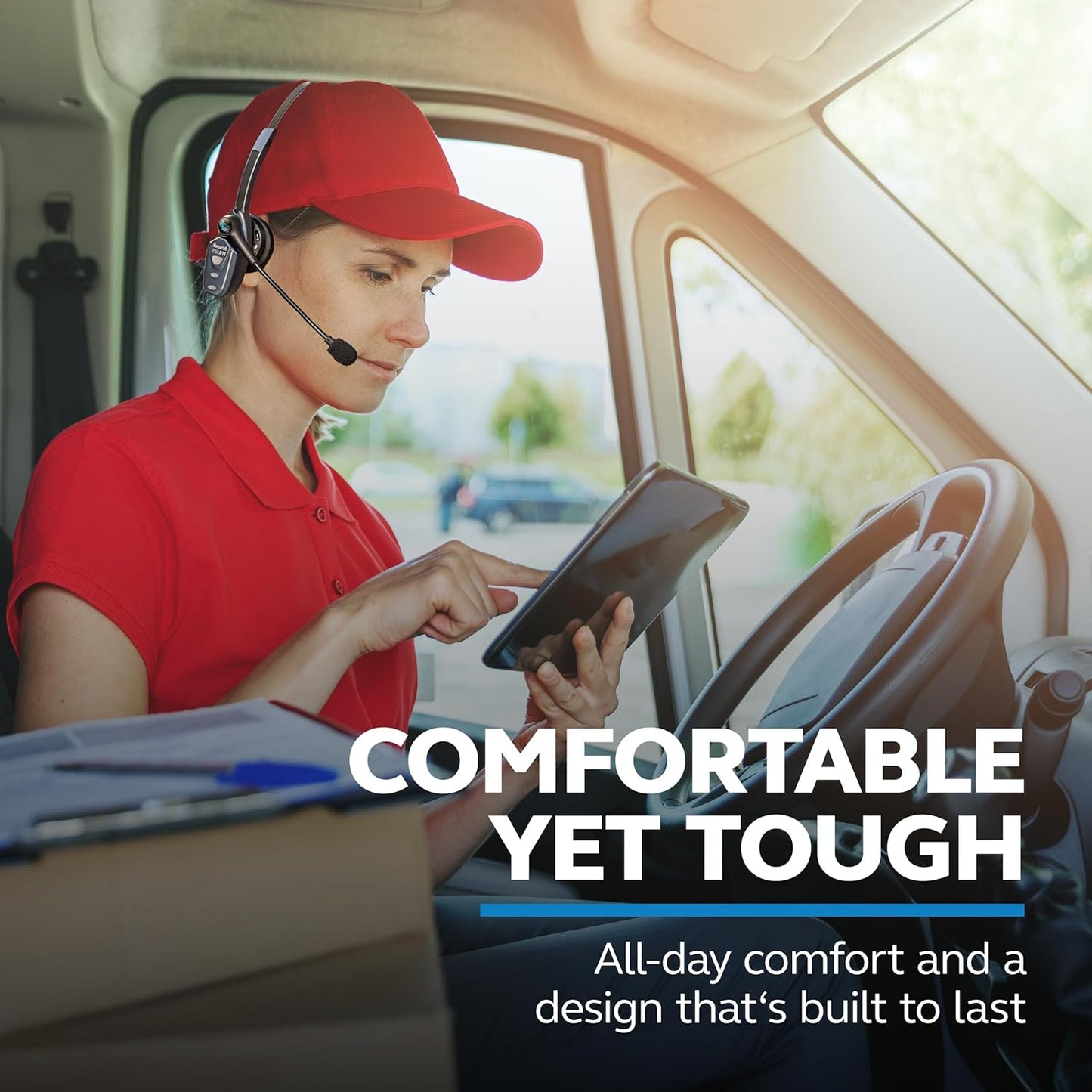 BlueParrott B250-XTS Mono Bluetooth Wireless Headphones 91% Noise Canceling Over Head Trucker Headset with Mic, Lightweight Design with Adjustable Headband, 20 hrs. Talk Time, Blue