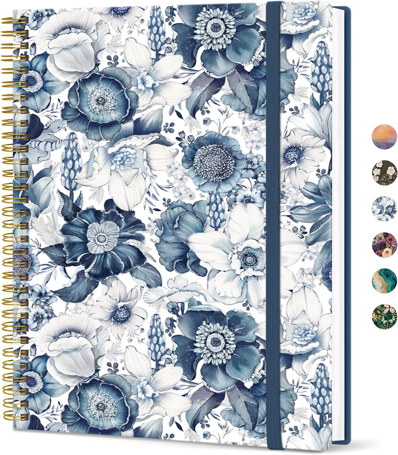 Taja Spiral Lined Notebook, 8.5"x11" Notebooks for Work, Large A4 Journal for Women & Men, College Ruled Journaling Notebook for Writing, Plastic Cover Spiral Journal, Blue Floral