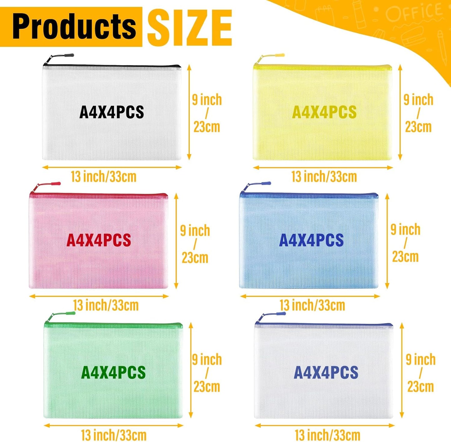 60pcs Large A4 Mesh Zipper Pouch File Bags YOPCDJ Reusable Zippered Pouches for Organizing Classroom, Board Game Storage, Puzzle Bags