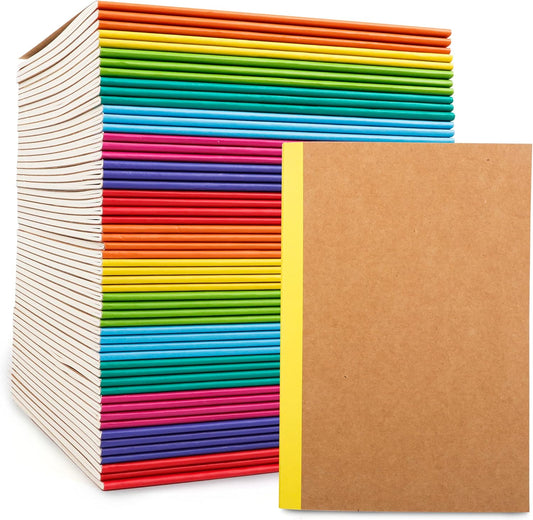 feela 56 Pack Composition Notebooks Bulk, Kraft Cover Lined Blank College Ruled Composition Travel Journals with Rainbow Spines For Women Students Business, 60 Pages, 8.3”x 5.5”, A5, 8 Colors