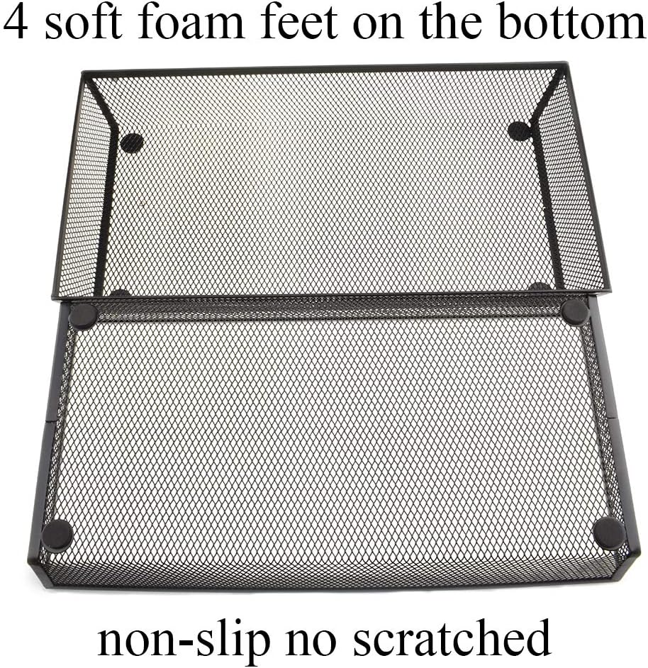 HAHIYO Stackable Mesh Tray Cup 12 x 6 x 2 inches Sturdy Container for Desk Drawer Organizer Collection for Home Office School kitchen Soft Foam Feet No Sharp Edges 1 Pack Black