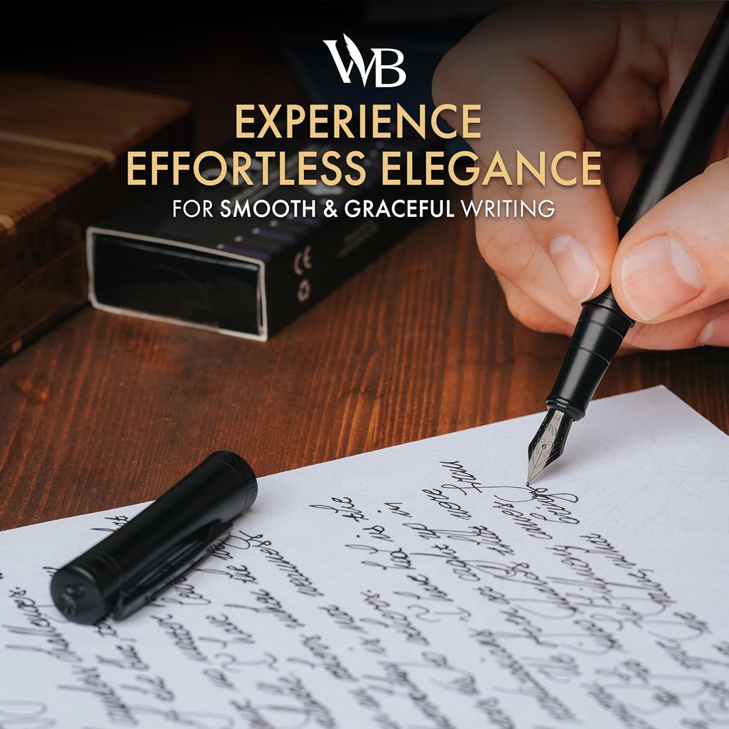 Wordsworth & Black Fountain Pen Set, Extra Fine Nib, Includes 24 Pack Ink Cartridges, Ink Refill Converter & Gift Box, Calligraphy, [All Black], Perfect for Men & Women