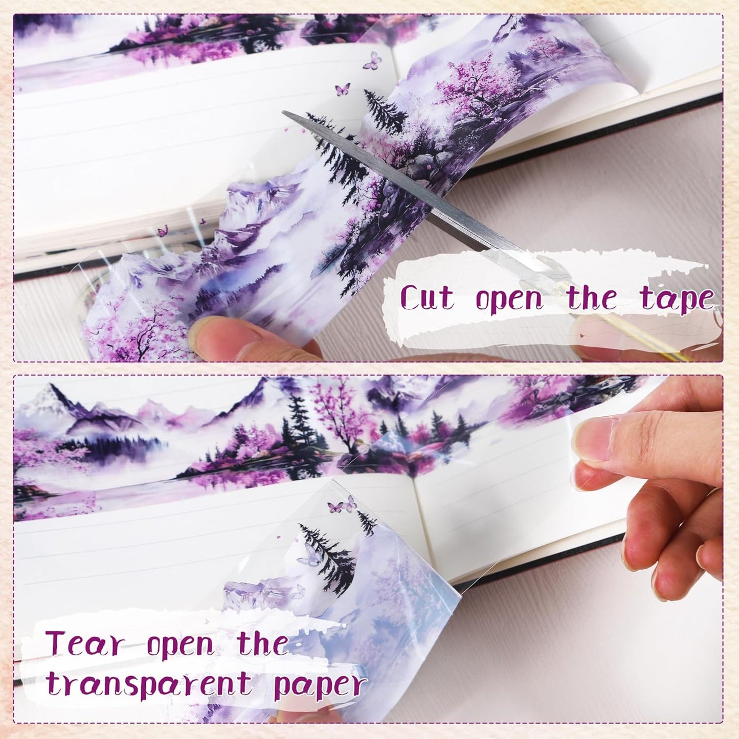 PET Tape for Journal Scrapbooking - Cherry Mountain Forest Junk Journal PET Tape Scrapbook Supplies, Scrapbook Notebook Bottle Crafts Decorating