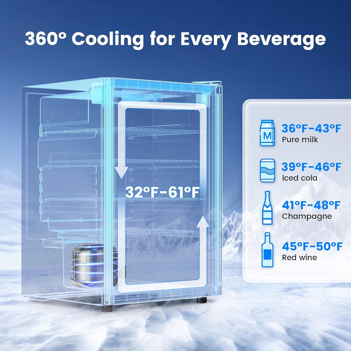 4.5 Cu.Ft Beverage Refrigerator Cooler - 145 Can Mini Fridge Glass Door for Soda Beer Wine, Small Refrigerator for Bedroom Office Home Bar, 4 Adjustable Shelves, Silver