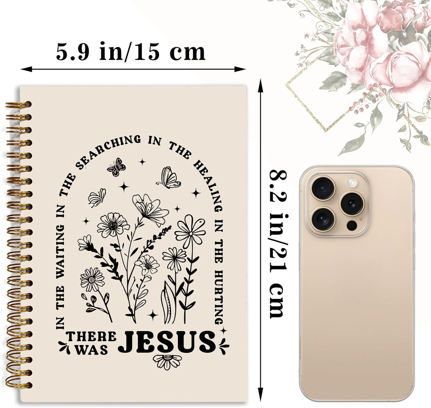 YOU FOUND ME Bible Notebook, A5 Spiral Christian Journal with Floral Pink Butterfly Notebook, There Was Jesus, Inspirational Notebooks for Women, Gift for Birthday Christmas, Office Supplies