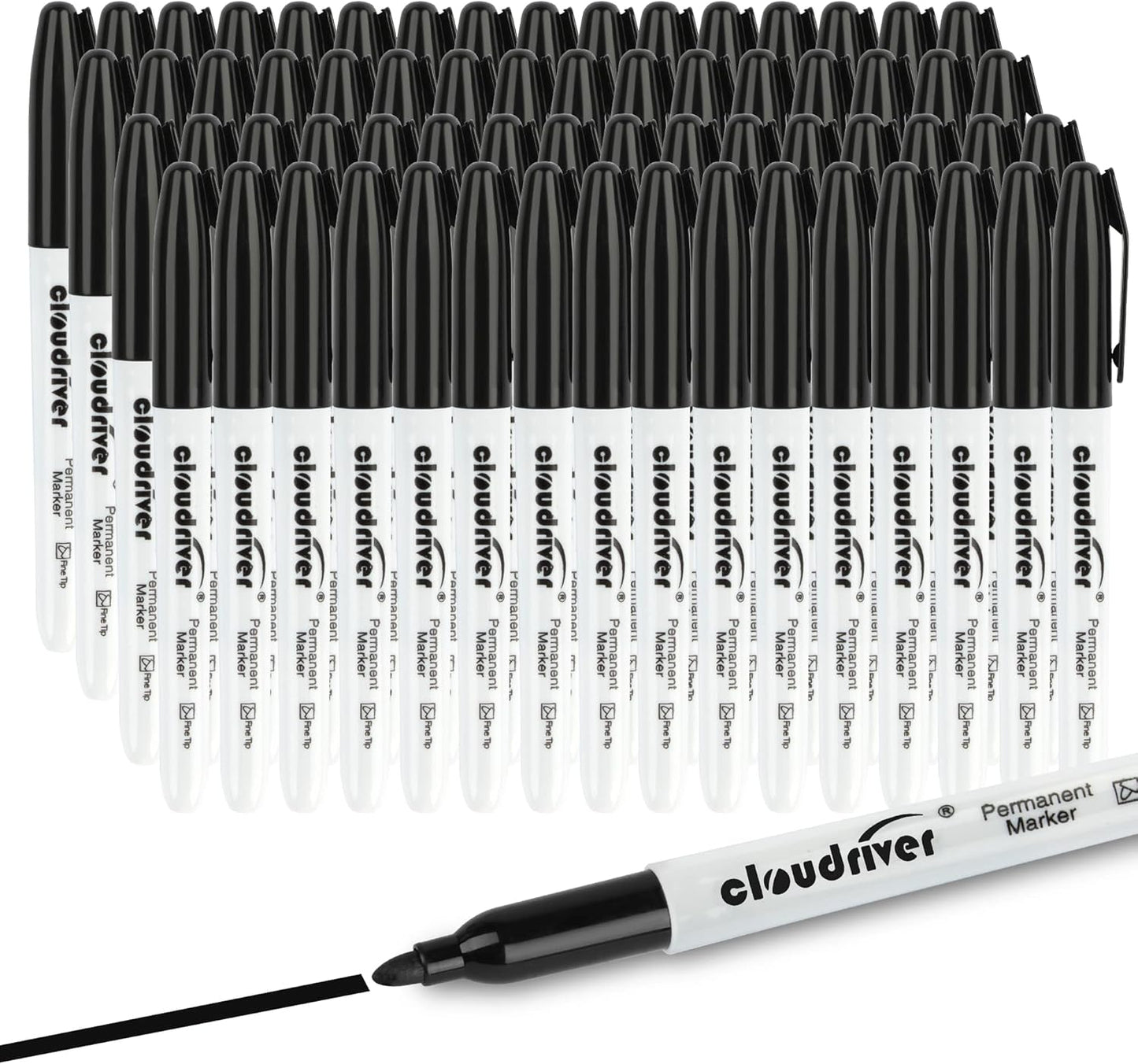 cloudriver Permanent Markers, 148 Pack Black Permanent Markers Set, Fine Point, Bulk Permant Markers Work on Wood, Plastic, Metal, Stone, Glass