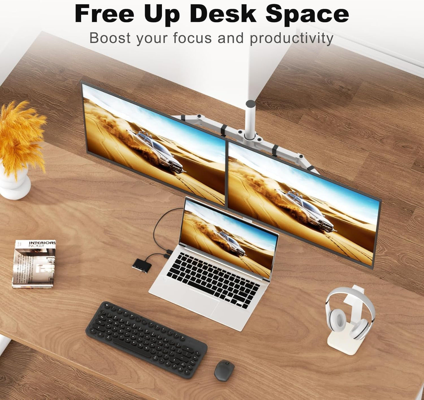 Suptek Dual LED LCD Monitor Stand up Desk Mount Extra Tall 31.5" Pole Heavy Duty Fully Adjustable Stand for 2 / Two Screens up to 27 inch,White (MD6842W)