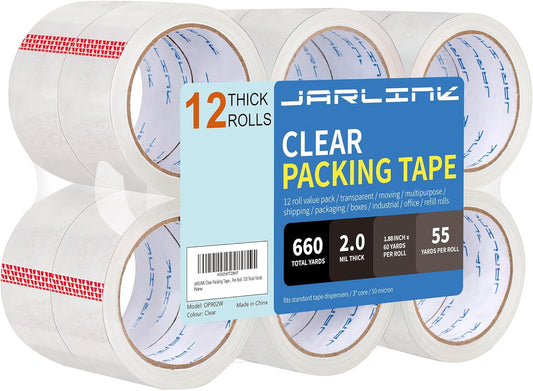 JARLINK Clear Packing Tape (12 Rolls), Heavy Duty Packaging Tape for Shipping Packaging Moving Sealing, 1.88 inches Wide, 55 Yards Per Roll, 660 Total Yards